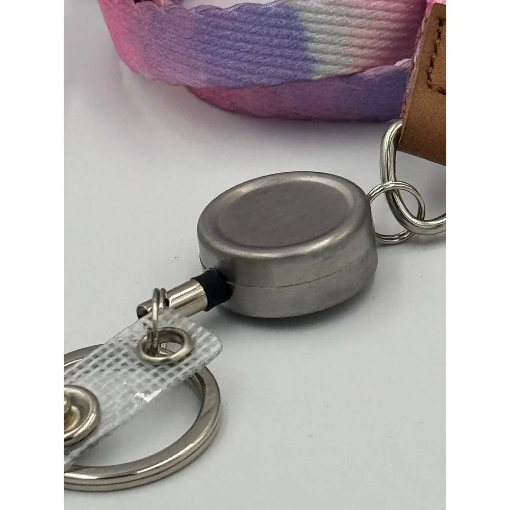 Tie Dye Retractable Badge Reel Lanyard Pink Purple Blue Fleur-de-lis Accent‎